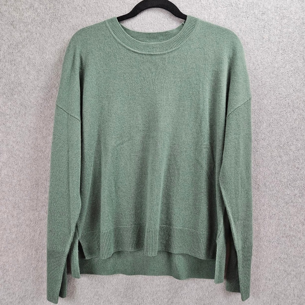 TAHARI | Cashmere Sweater Womens XL Green Crew Neck Drop Shoulder High Low Hem
